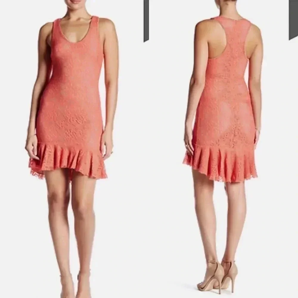 DRESS THE POPULATION 'WENDY" SLEEVELESS LACE CORAL DRESS NWT SIZE SMALL - Picture 1 of 8
